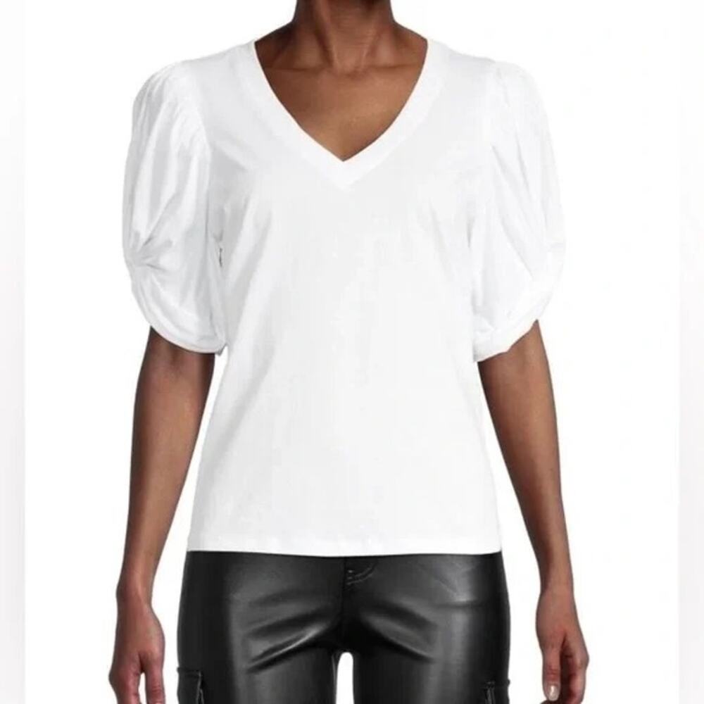 Avec Les Filles Puff Sleeve White Tee Blouse Womens Small